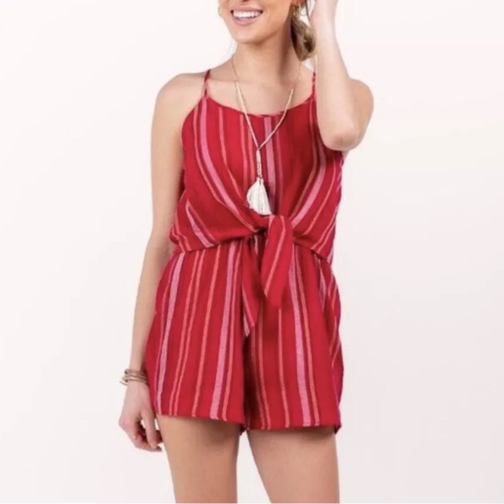 Harper Heritage | Striped Knot Tie Front Romper - Picture 2 of 6